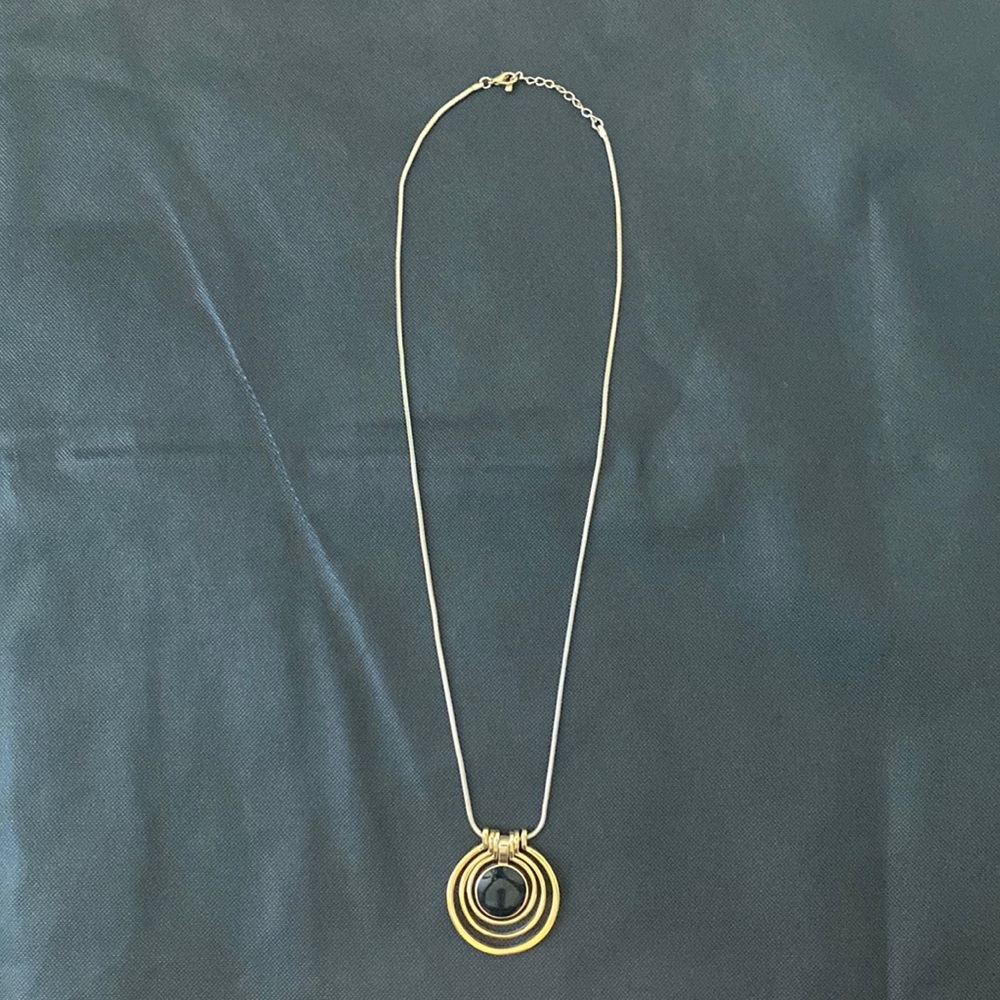Gold Metal & Black Resin Medallion Statement Necklace.